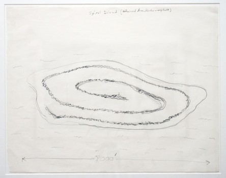 Also at Lehmann Maupin, a drawing by renowned land artist Robert Smithson, of 'Spiral Jetty' fame: 'Spiral Island (Charred Tree Limbs and Asphault) S3'.